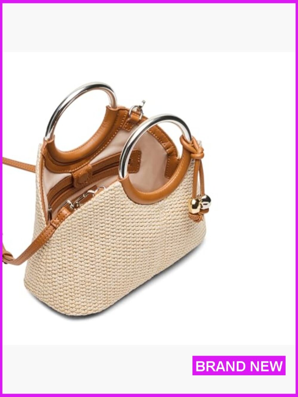 O-Ring Top Handle Bag Straw Crossbody Straw Bag Summer Straw Handbag Shoulder - Picture 5 of 5